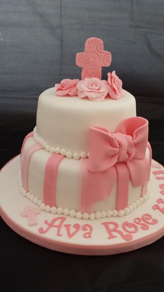 Christening cake with bow