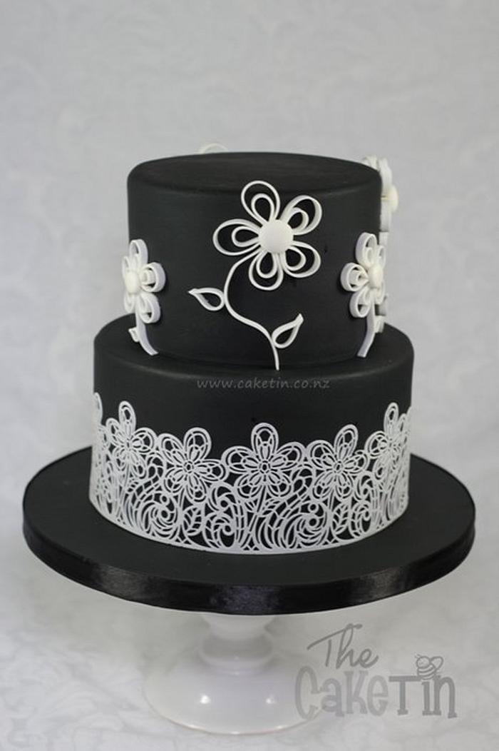 Black and White with Lace and Quilled Flowers