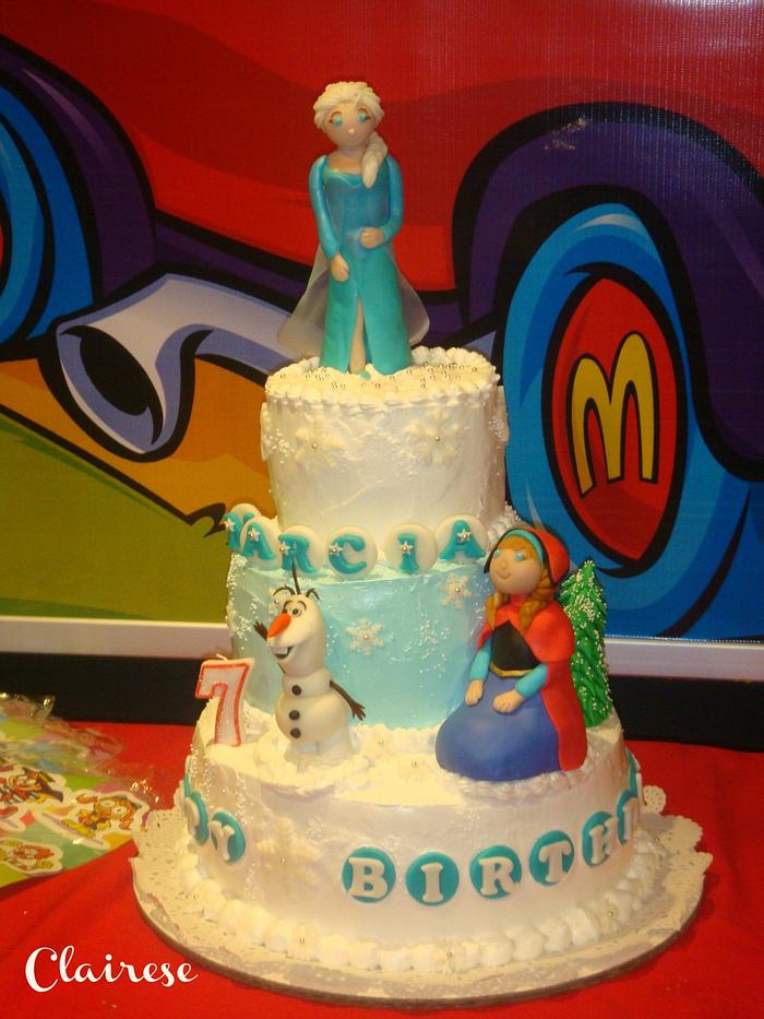 Frozen theme 3 tier cake
