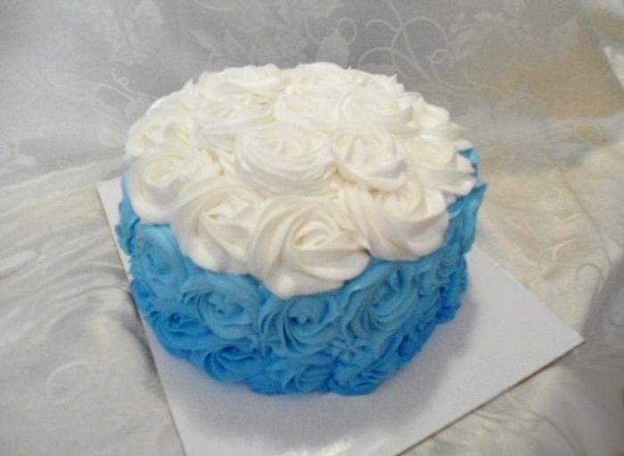 Blue Ombre Rose Cake