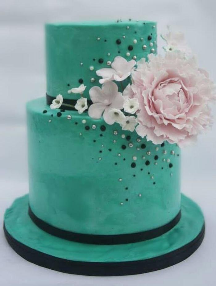 Teal with pink peony