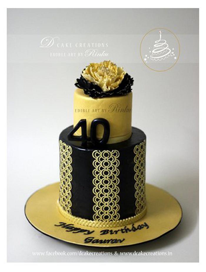 Black & Gold Fantasy Peony Birthday Cake