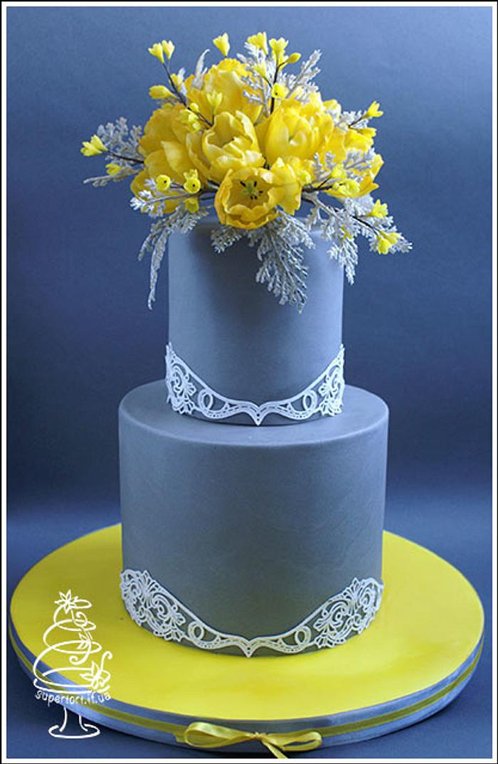 Yellow Tulips Wedding Cake