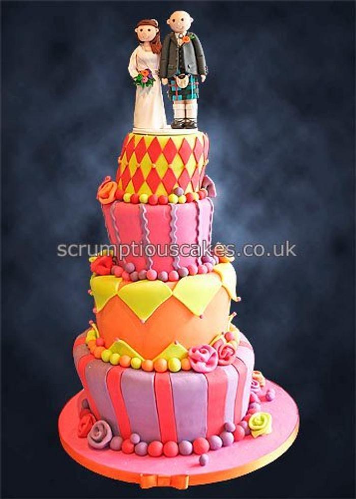Colourful Wonky Wedding Cake