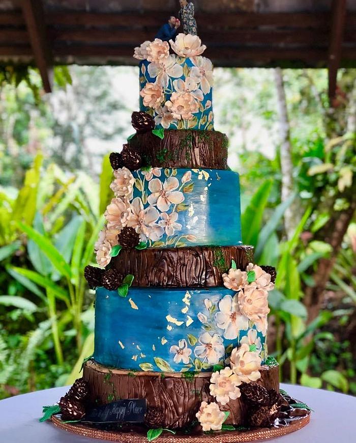 Wooden Tiers Wedding Cake