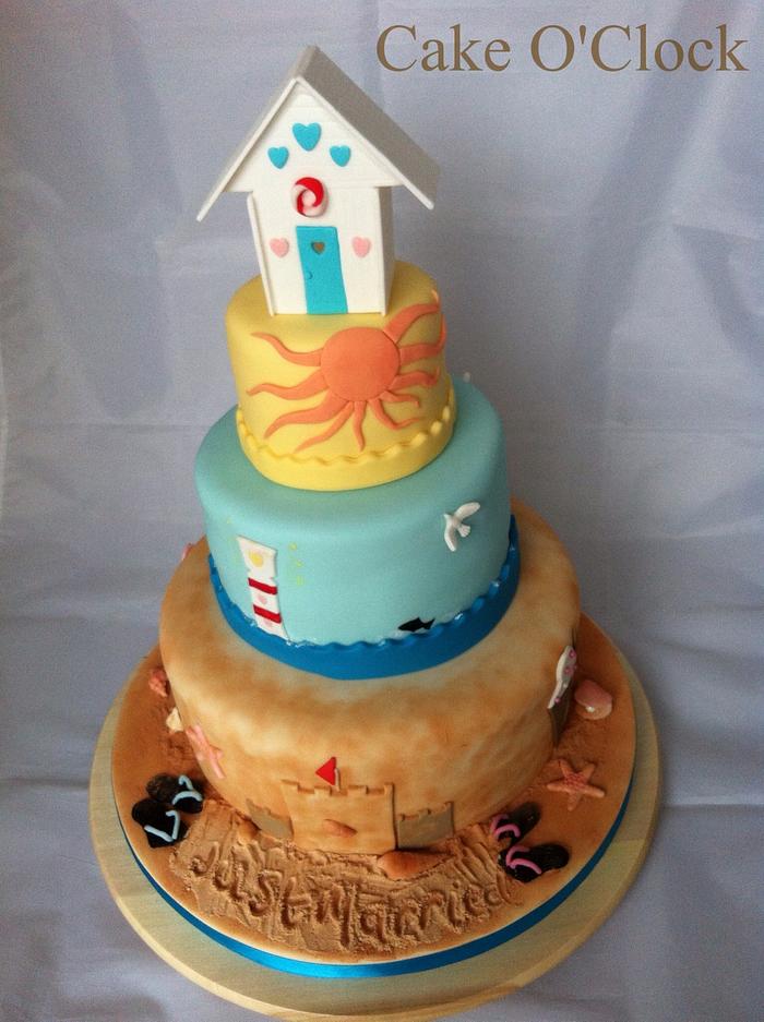 Fun Seaside Themed Wedding Cake 