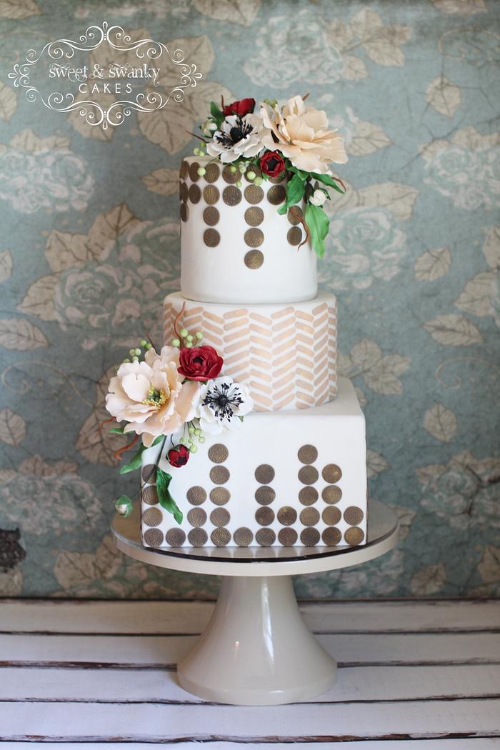 Peony and Ranunculus Geometric Wedding Cake