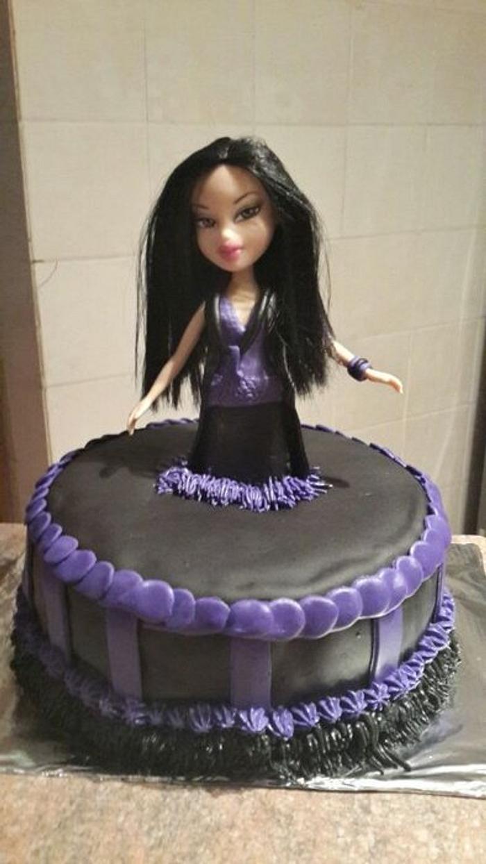 Black and purple bratz doll cake