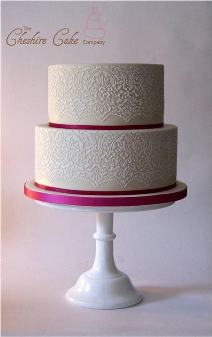 Lace stencil wedding cake