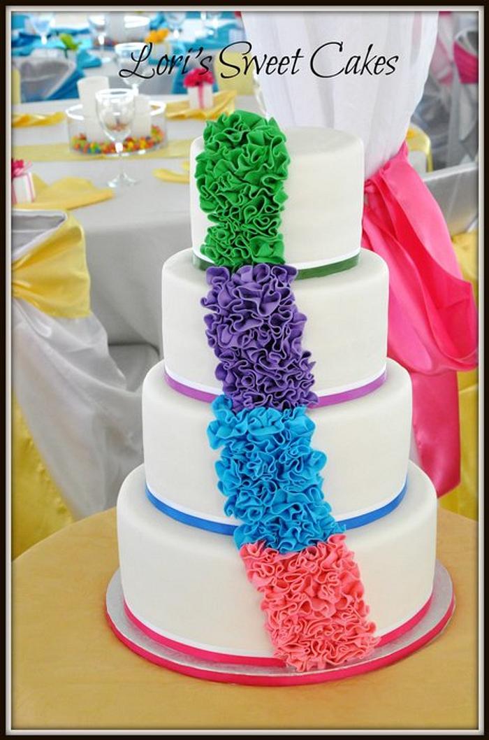 Rainbow Ruffle Wedding Cake