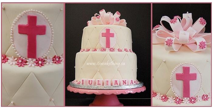 Pretty in Pink Baptism Cake 
