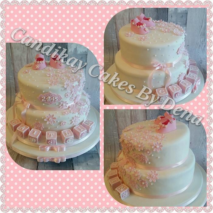 Pink 2 Tier Christening Cake