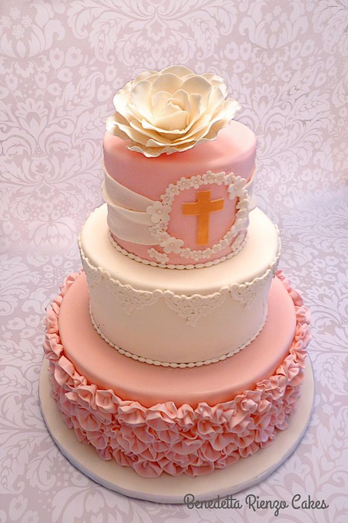 Ribbon Rose Communion Cake