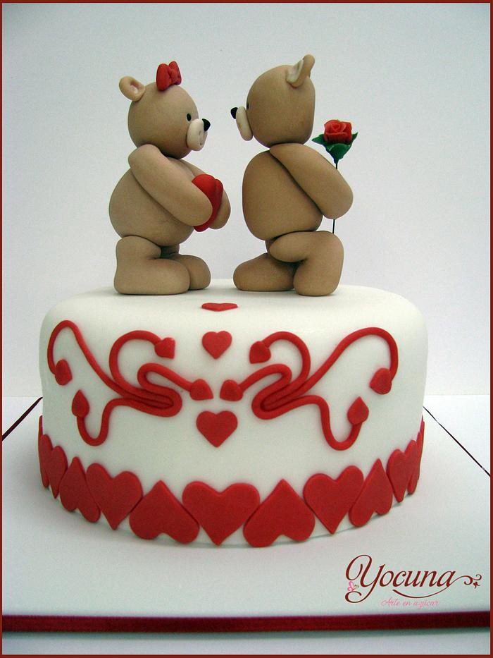 Tarta San Valentin con Ositos de peluche - Valentines cake with teddy bears