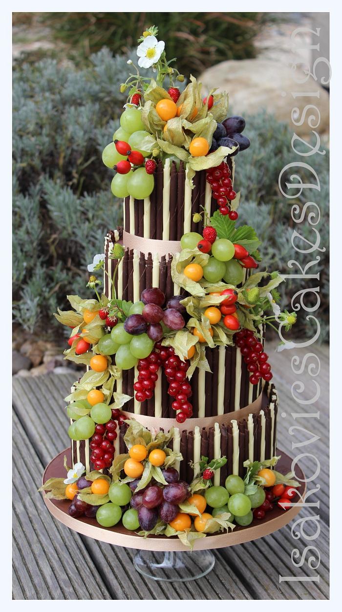 country wedding cake - no fondant art just chocolate and fruit