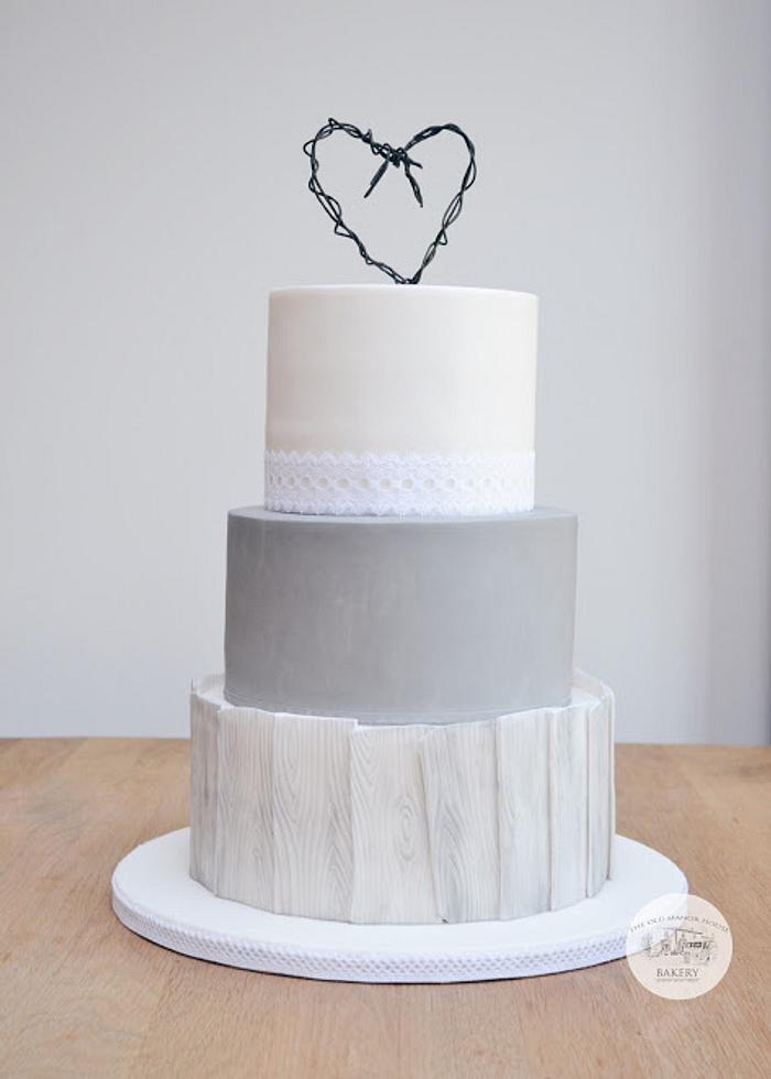 Rustic Grey Washed Wood effect Wedding Cake