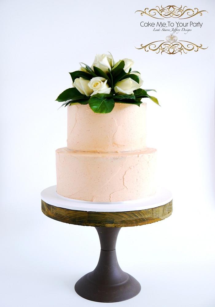 Rustic Buttercream Wedding Cake with fresh florals