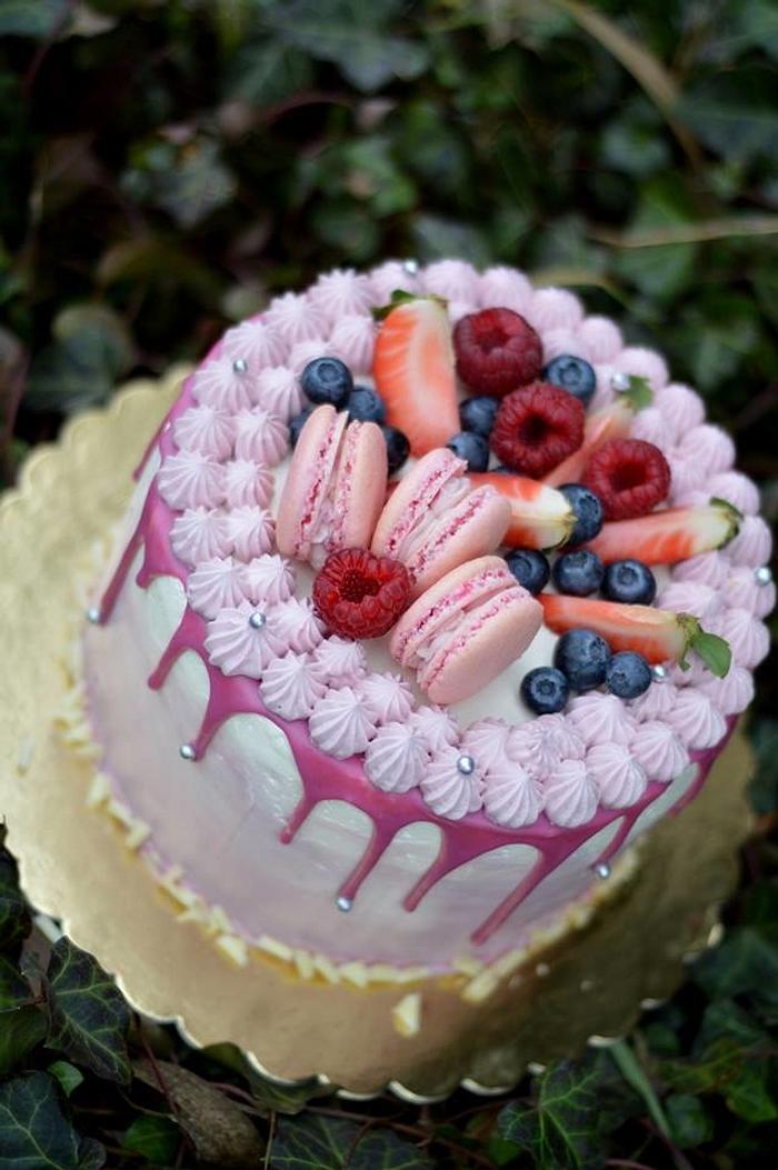 fruit cake with macarons