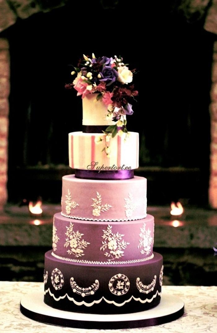Purple cake and royal icing lace