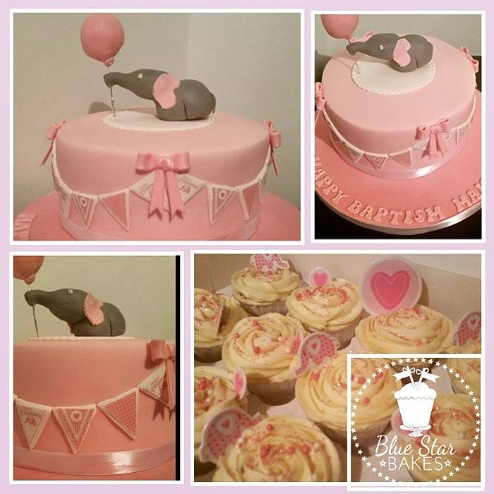 Elephant Christening Cake Pink Bunting Cupcakes