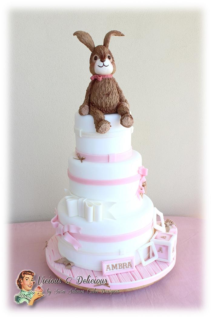 Soft soft bunny christening cake