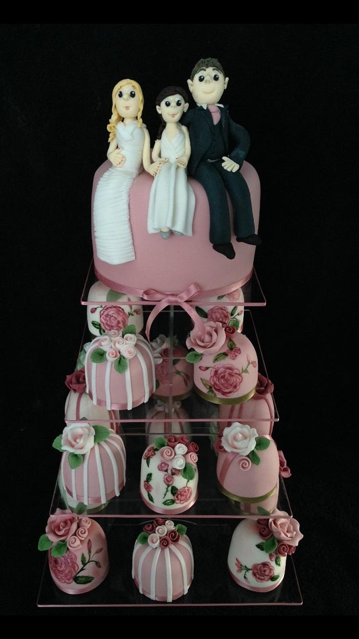 Vintage hand painted mini wedding cakes 