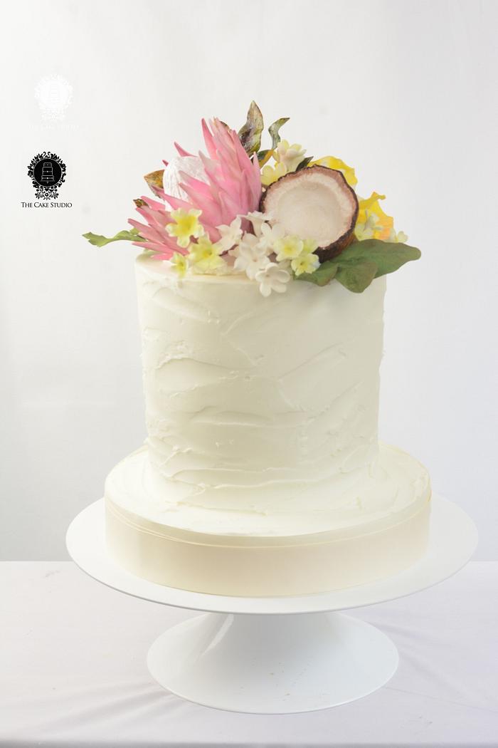 Rustic Buttercream with Sugar Flowers Topper