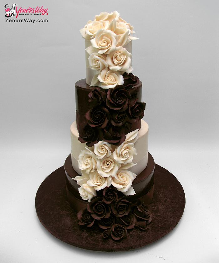 Cascading Roses Chocolate Wedding Cake