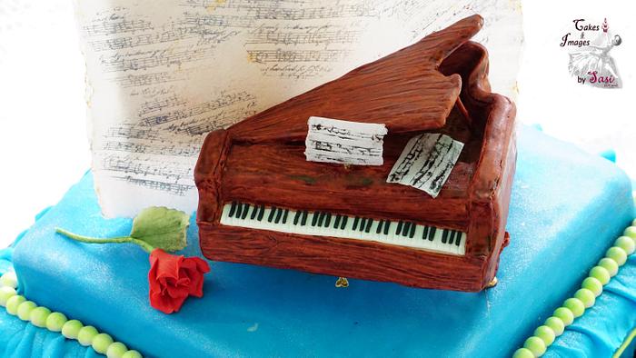 A Piano &  a Saxophone: A Double sided 16th Birthday Cake.