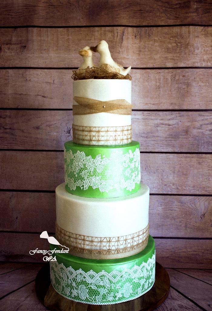Lace & ducks wedding cake