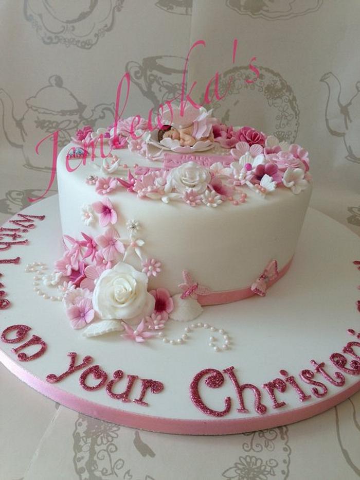 Flower fairy christening cake
