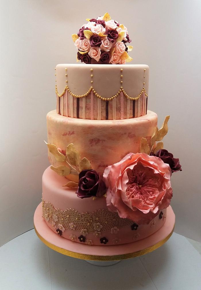 Wedding cake with David Austen (English) rose
