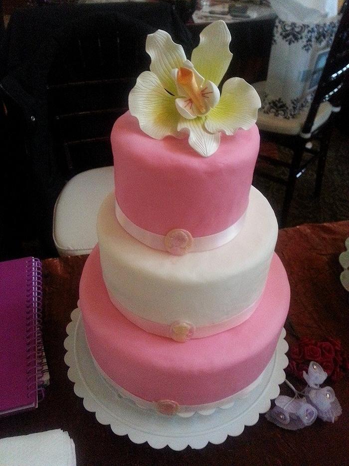 Small Wedding Cake with Elegant Orchid