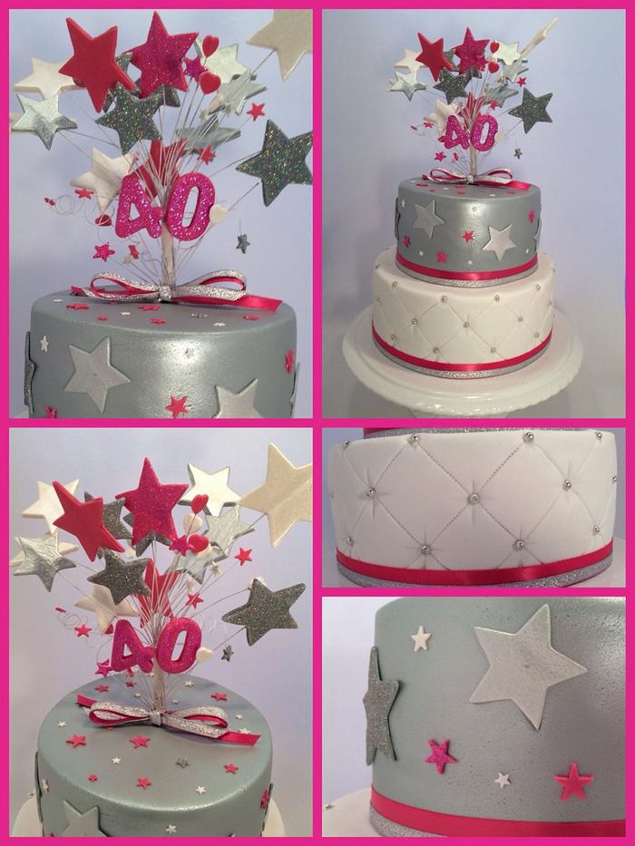 Fuscia & Silver 40th Birthday Cake