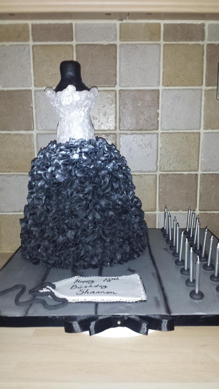 Black and silver ruffle gown 