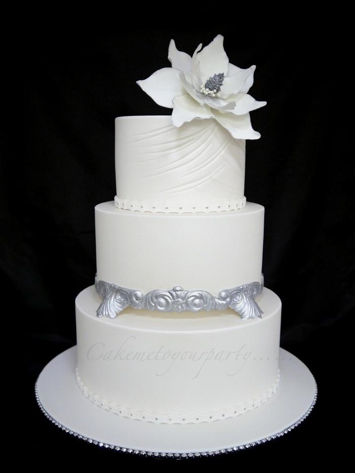 White Poinsettia Wedding Cake