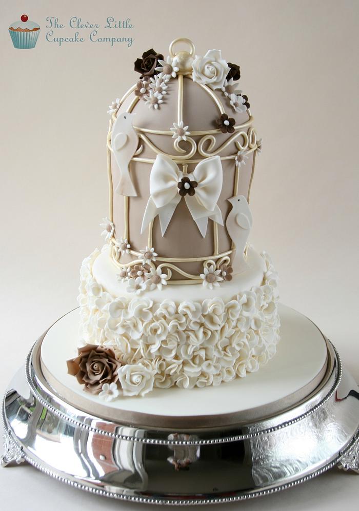 Ruffled Birdcage Wedding Cake