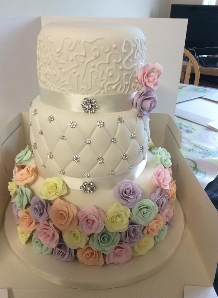 Pastel Roses Wedding Cake
