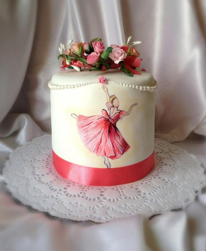 Cake with hand-painted " Ah ! ballet ,ballet!"