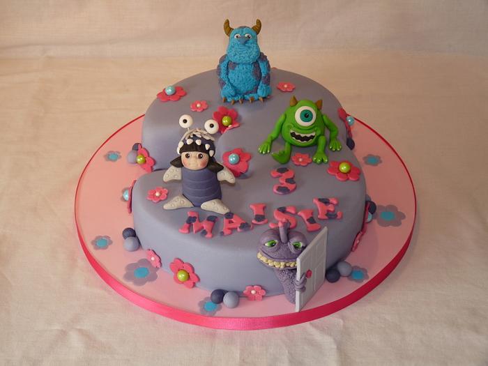 NUMBER THREE SHAPED MONSTERS INC THEMED CAKE
