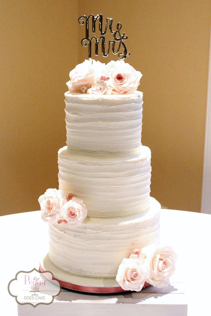 Rustic Wedding Cake with Sugar Roses