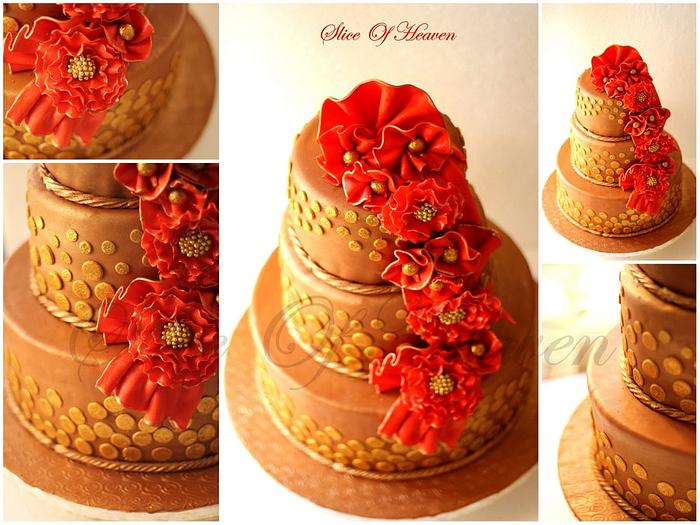 Antique Gold & Red Wedding Cake