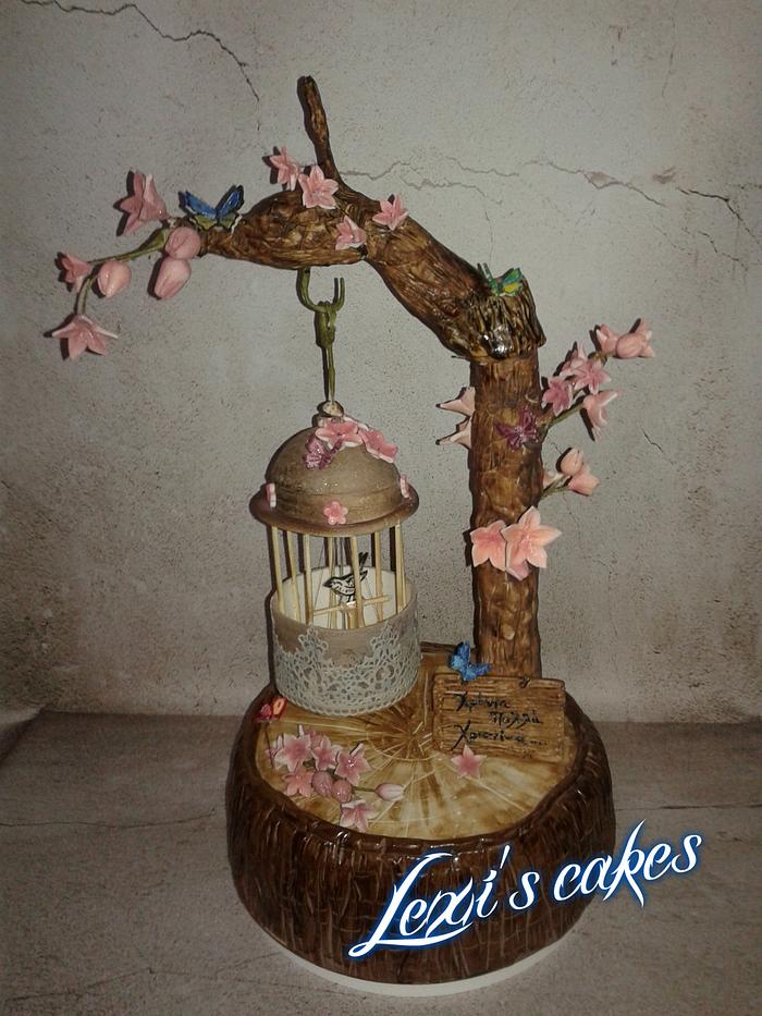 hanging bird cagr cake 