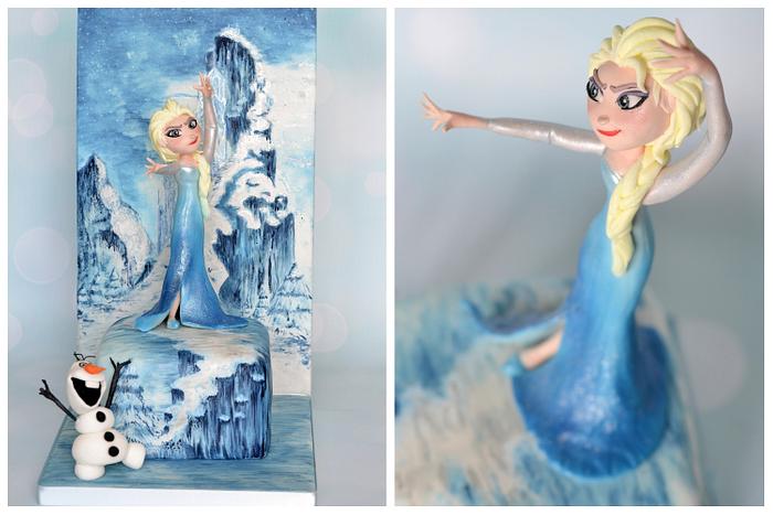 frozen elsa & olaf hand painted cake