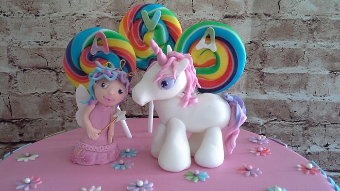 Lollypops fairy and unicorn cake.