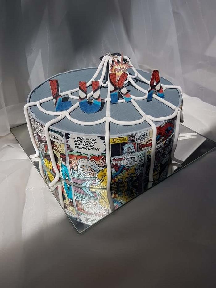 Spyderman comic book cake