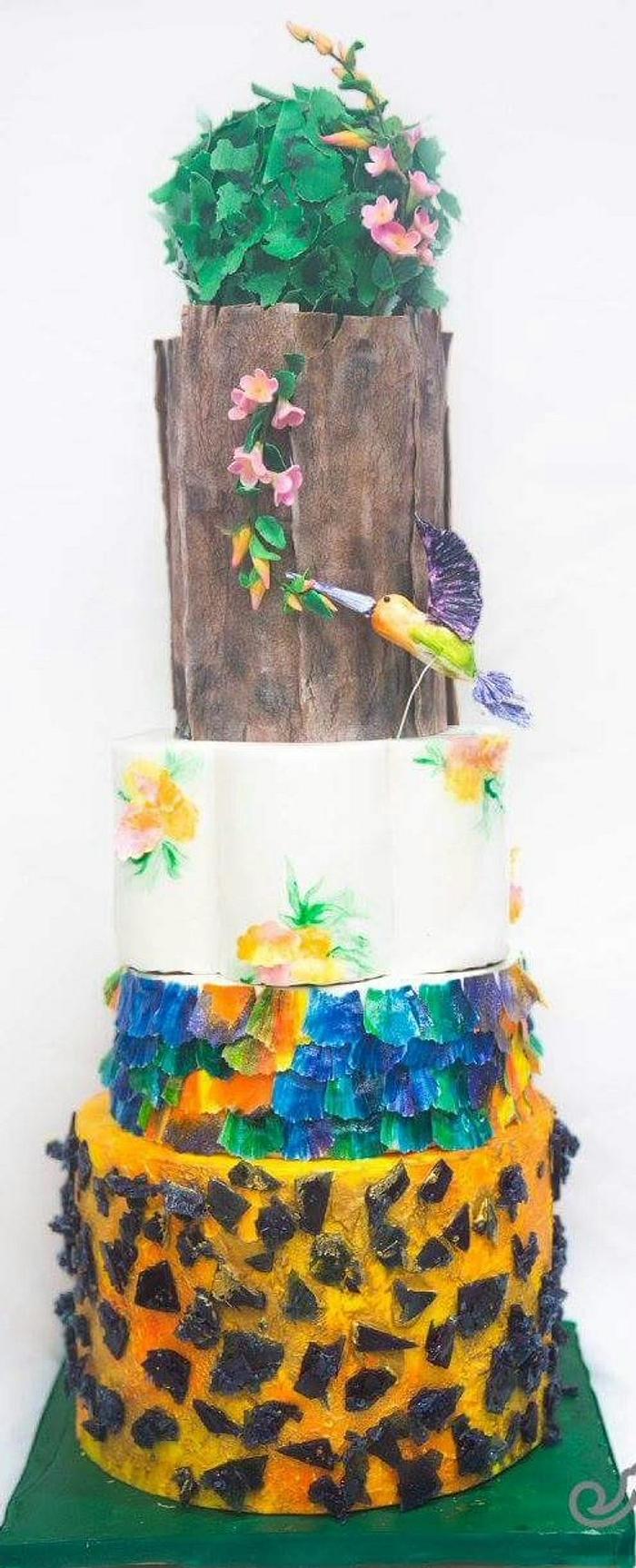 Humming bird wedding cake 