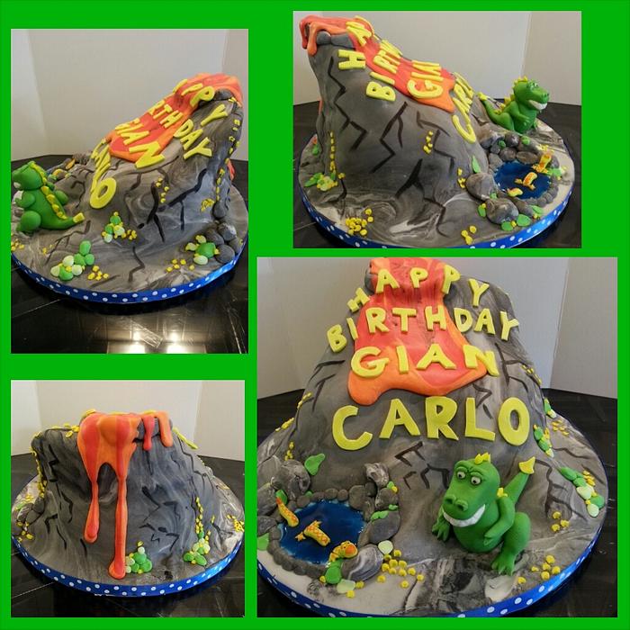 Volcano and T Rex cake