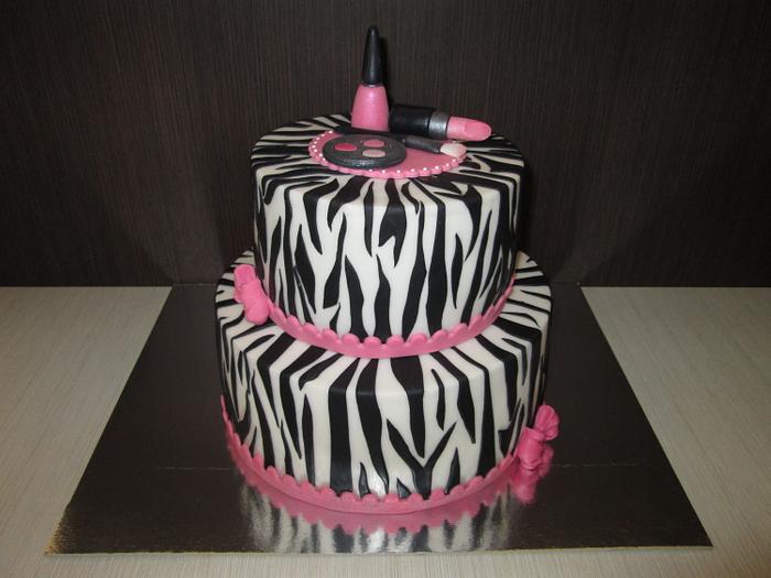 Makeup and Zebra Print Cake