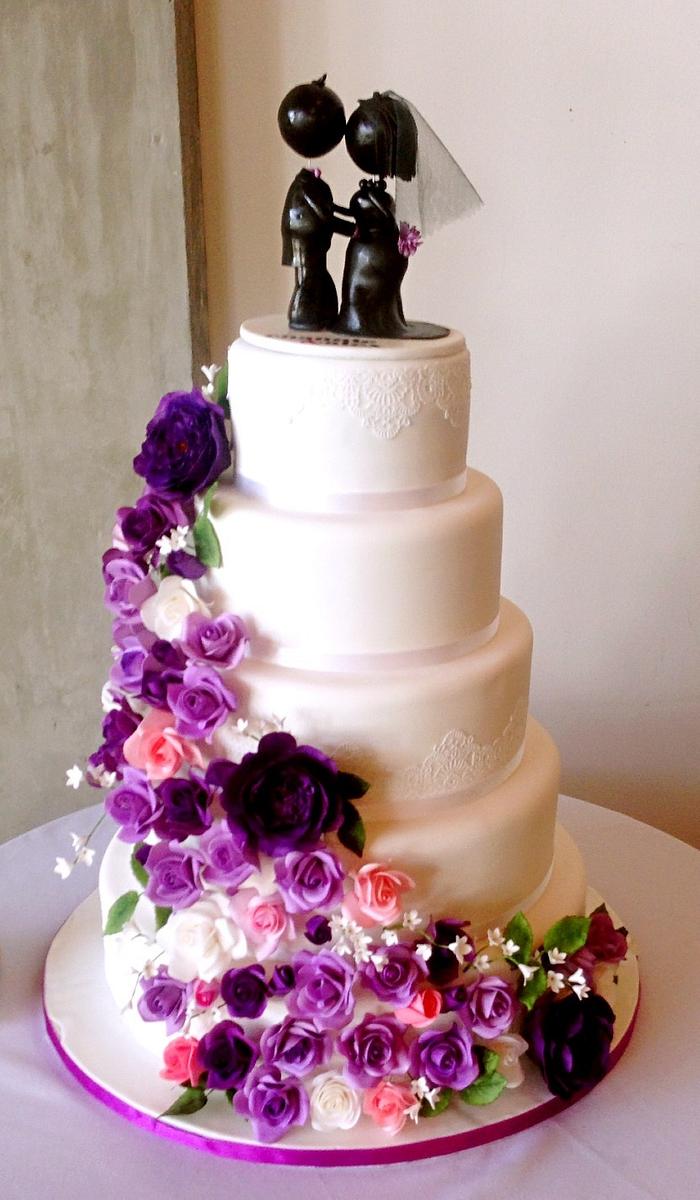 5 tiers Purple wedding cake